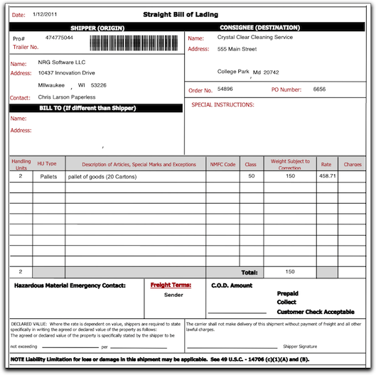 conway freight bill of lading